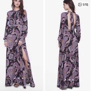 #139 NWOT. Beautiful Express Black and Purple Paisley Long Sleeve Dress. Size 0